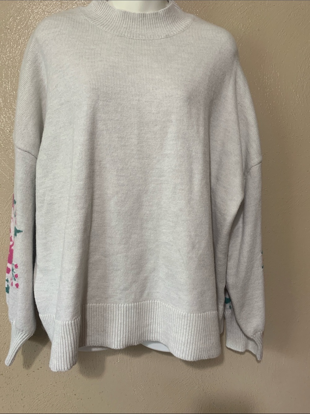 Belldini size 2X Light Gray Mock Neck Sweater with Floral Sleeve Detail NWT